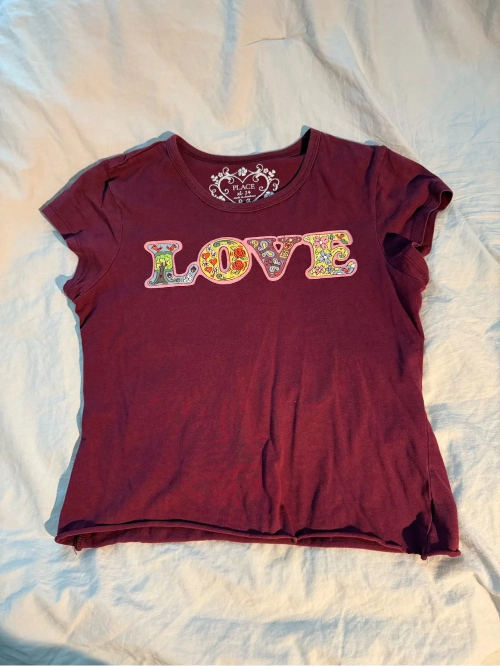 The Children's Place Maroon Short Sleeve Tee with Colorful LOVE Graphic